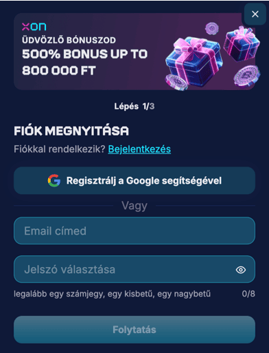 Regisztr&aacute;ci&oacute; Xon Bet casino